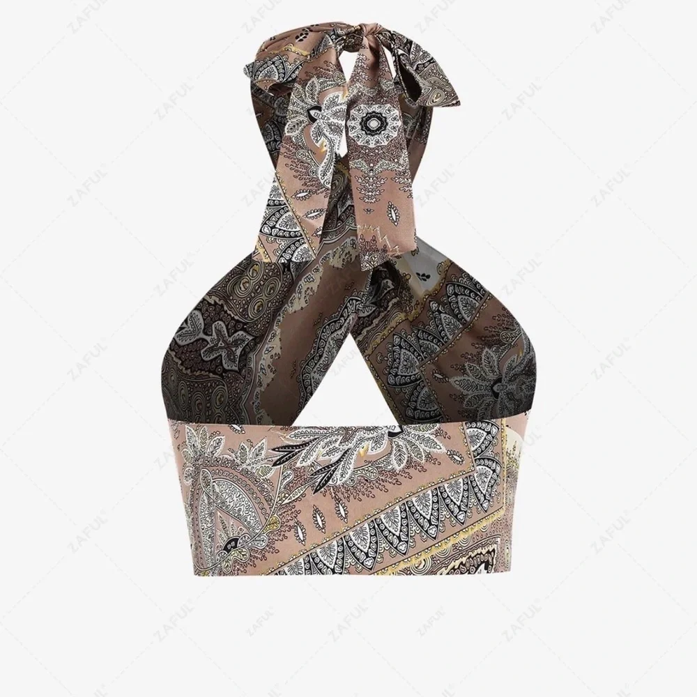 New Boho Y2K Bandana Paisley Print Scarf Top one size